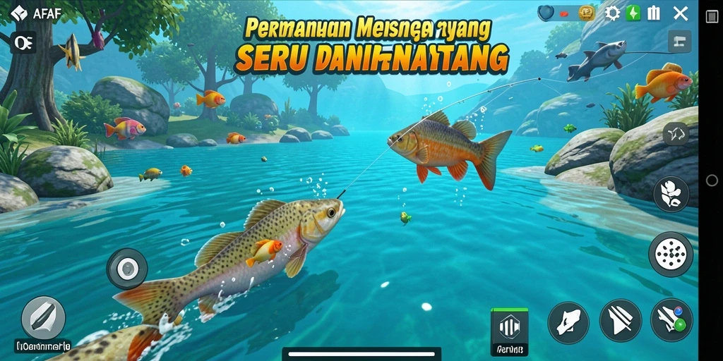 Tampilan antarmuka AFAF saat bermain game memancing yang mendebarkan.