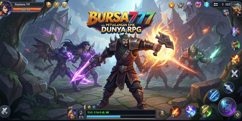 Tampilan gameplay BURSA777 saat bertarung di dunia RPG yang luas.