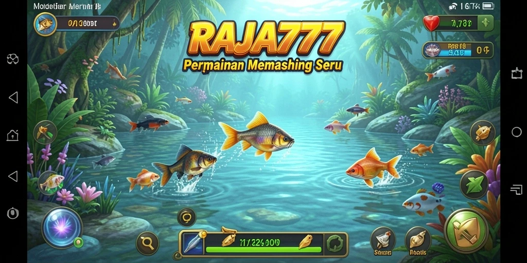 Tampilan gameplay RAJA777 dengan suasana memancing yang menarik.