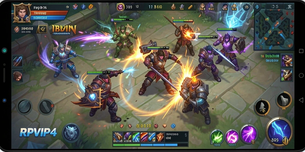 Screenshot utama RPVIP4 menampilkan pertarungan seru di arena MOBA.