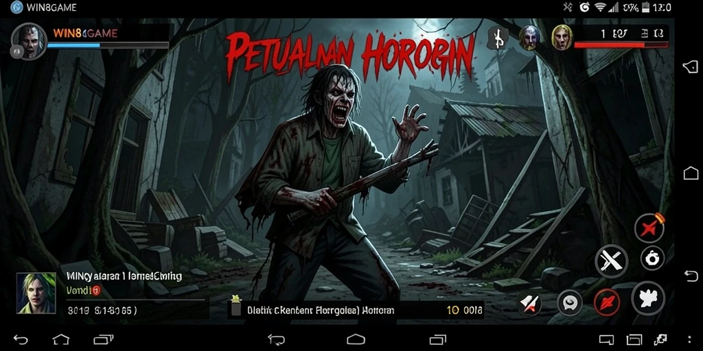 Screenshot gameplay WIN8GAME menampilkan suasana horor yang mencekam.